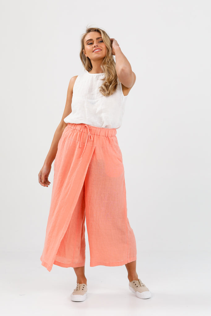 PLUS SIZE--Summer Resort Linen Pants (Sunkissed Coral) – Bossy