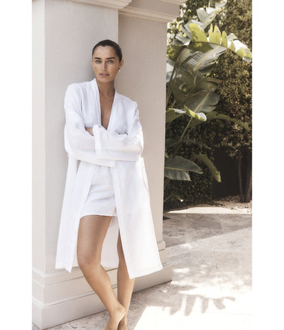 Gingerlilly Nola Linen House Coat Robe White