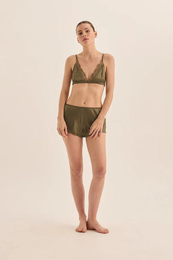 Gingerlilly Opal Olive Pure Silk Bra and Short Set