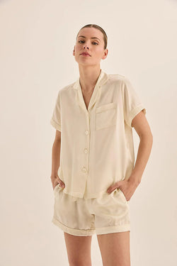 Gingerlilly Topaz Ivory Pure Silk Short Sleeve Top and Shorts PJ Set