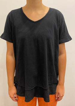 Jump Raw Edge Ruffle Tee Black
