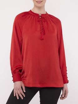 PINGPONG V Neck Button Detail Blouse Chilli Red