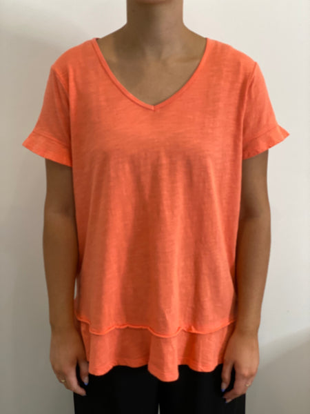 Jump Raw Edge Ruffle Tee Guava