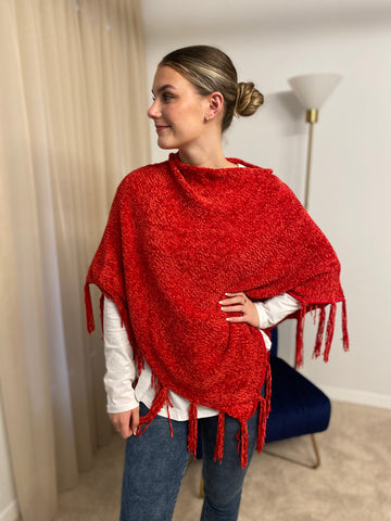 Ivy Knit Poncho Red