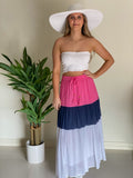 Holiday Island Blocked Maxi Skirt Pink Navy White