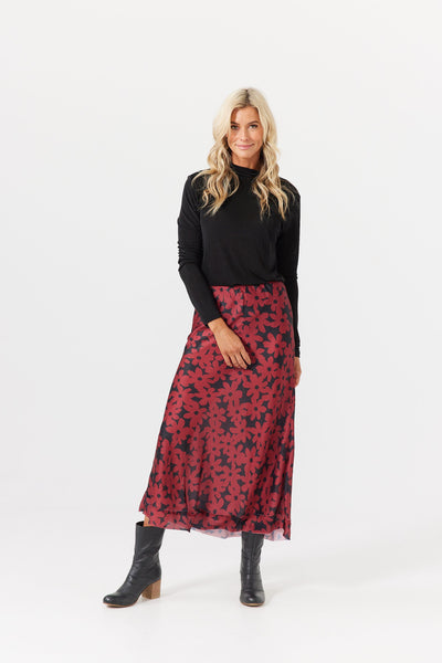 Brave + True Carrington Skirt Cabernet Winter Bloom