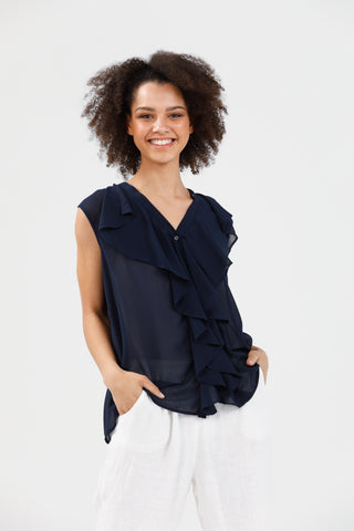 Brave + True Cascade Sleeveless Shirt Navy Chiffon