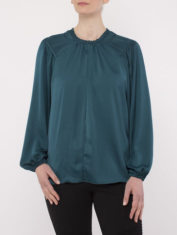 PINGPONG Pleat Shoulder Top Deep Sea Green