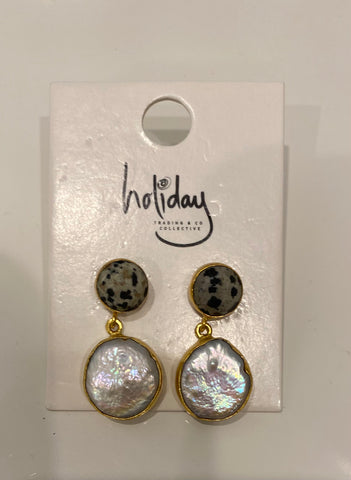 Holiday Luna Earrings Speckle and Pearl