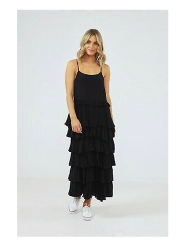 Holiday Paradise Ruffle Dress Black Moss Crepe