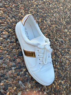 Brave + True Zora Stripe Sneaker White + Rose Gold
